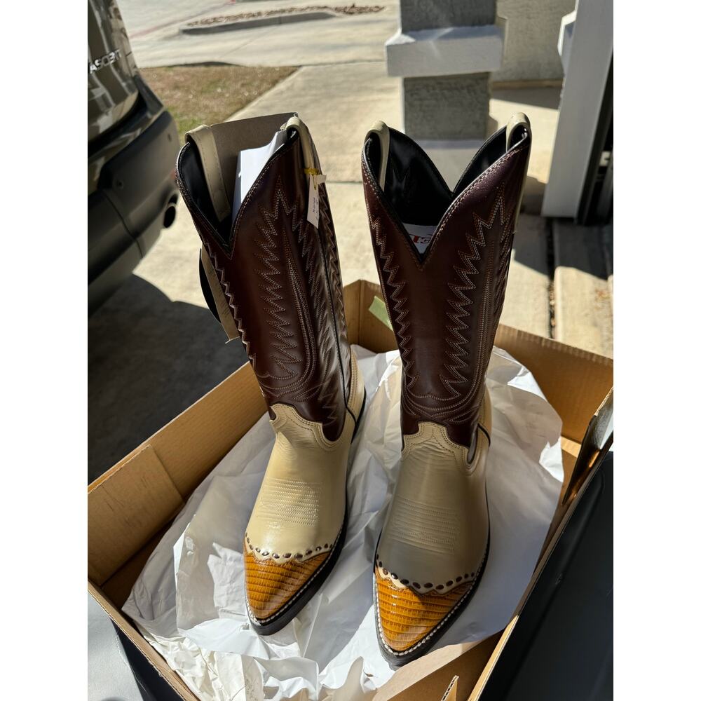 Laredo Bone Lizard Print Wingtip Boots 61161 Size 8